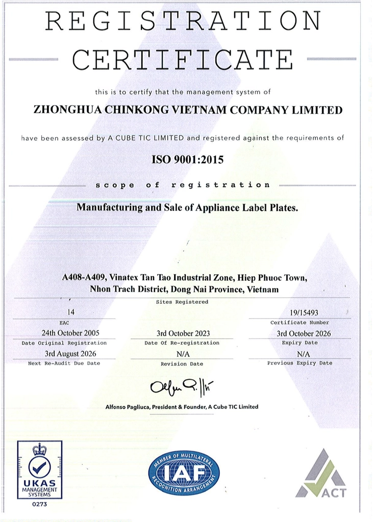 CHINKONG ISO 9001-2015